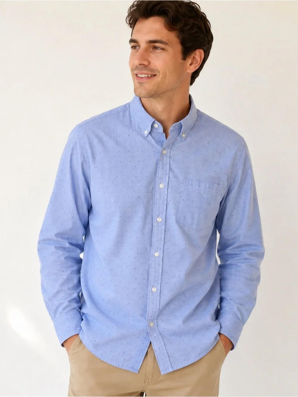 Banana Republic Grant Fit Men’s Large Blue Micro Check Button Down Shirt